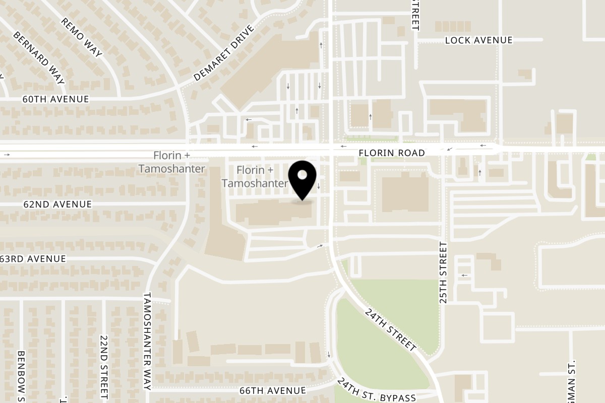 Map showing the location of Rice Bowl Restaurant on 2378 Florin Rd in Sacramento